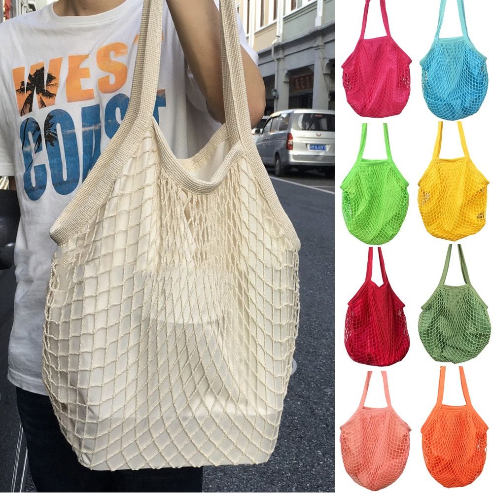 Crochet Market Bag - Durable Cotton Grocery Bags Mesh Rope