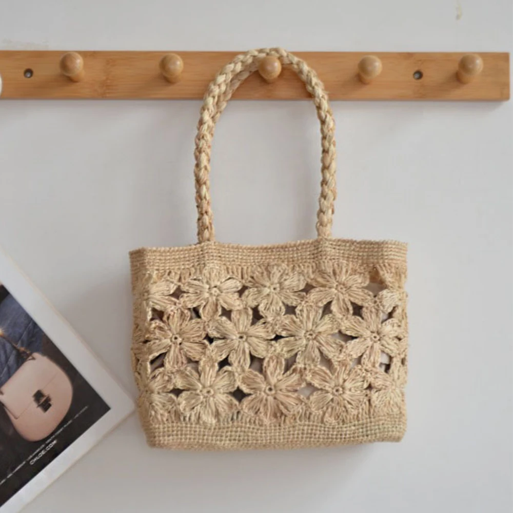 Women Bags Handmade - Bohemian Flower Straw Bag Tote Hollow