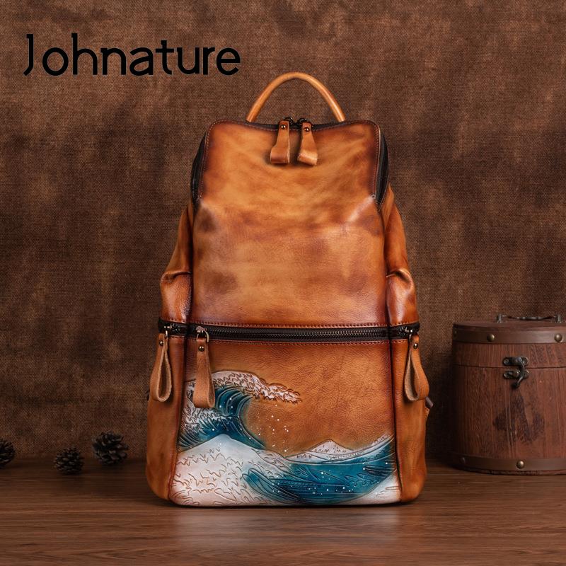 Women Bags Handmade - Johnature Genuine Leather Women Backpack Large