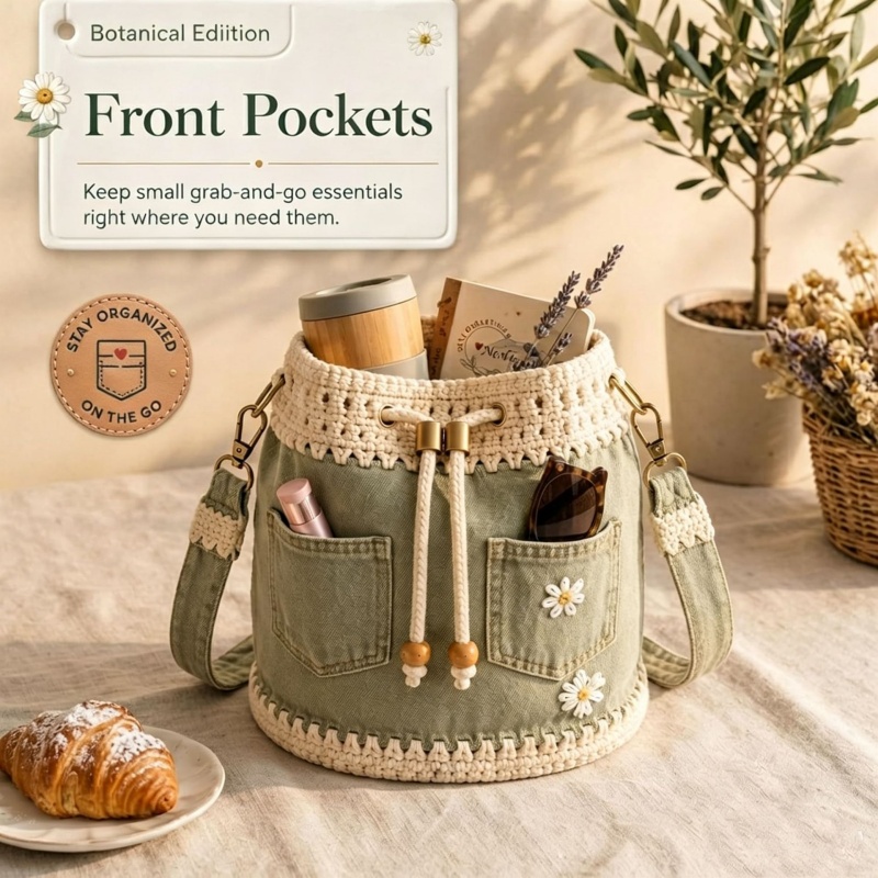Denim Crochet Bucket Bag Handm - Crochet Market Bag recension och pris