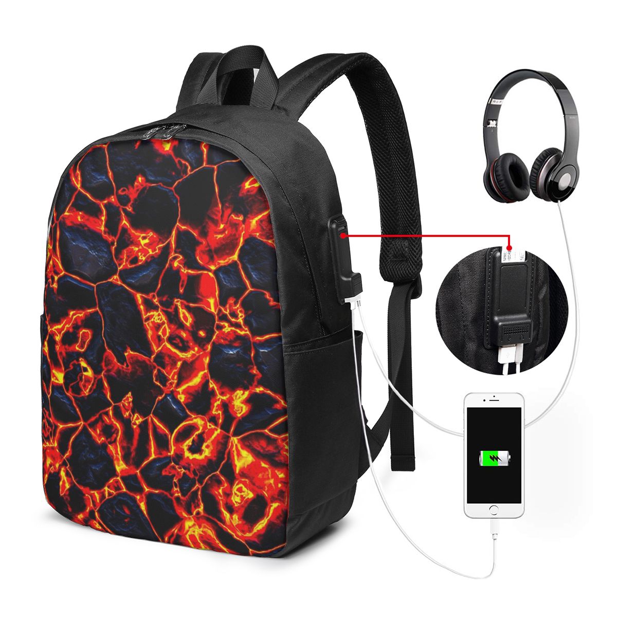 Magma Volcano Lava Fire Backpa - Women Bags Laptop recension och pris