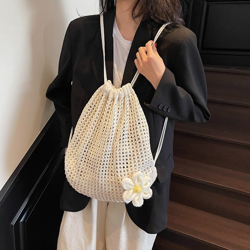 Solid Color Knitting Shoulder  - Crochet Market Bag recension och pris