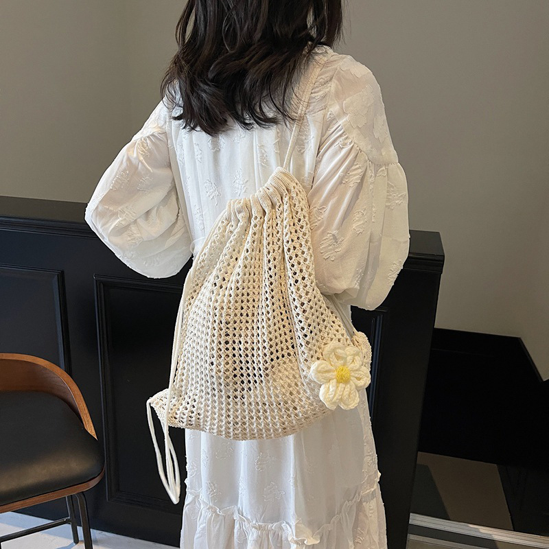 Solid Color Knitting Shoulder  - Crochet Market Bag recension och pris