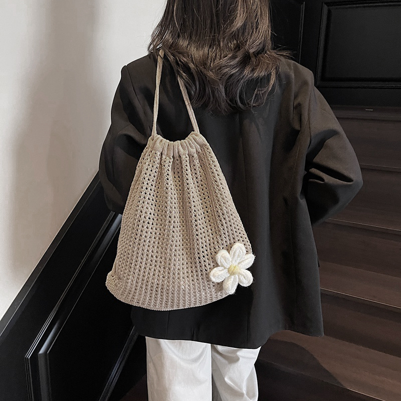 Solid Color Knitting Shoulder  - Crochet Market Bag recension och pris