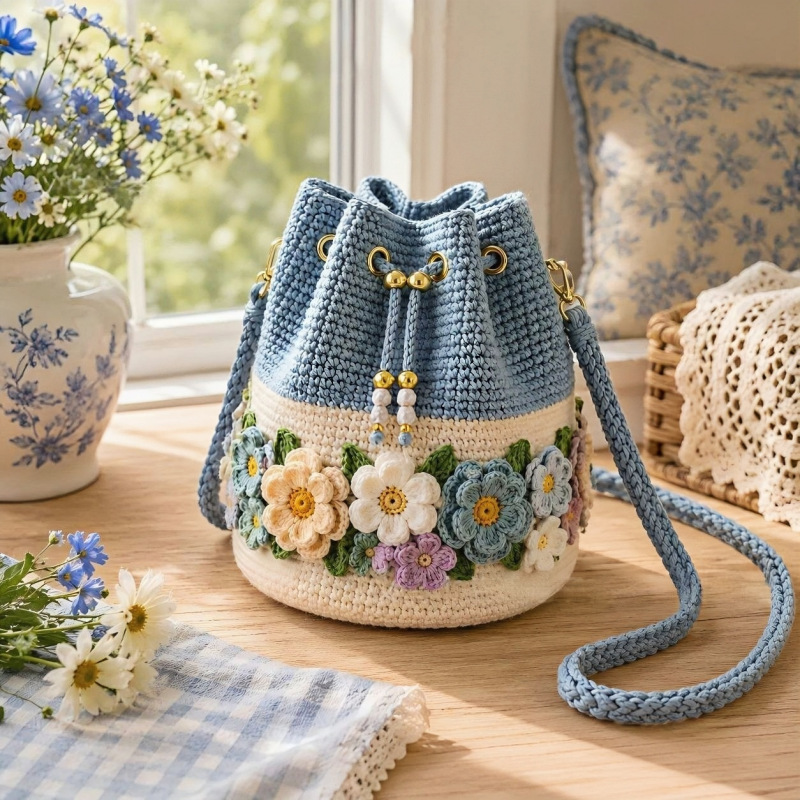 Handmade Crochet Bucket Bag Fl - Crochet Market Bag recension och pris