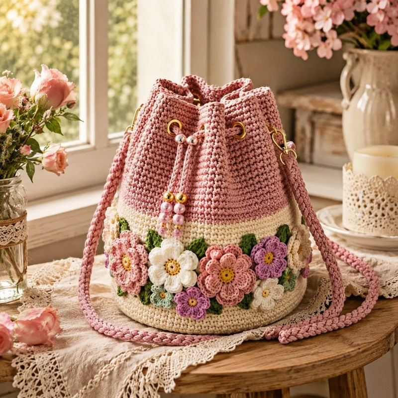 Handmade Crochet Bucket Bag Fl - Crochet Market Bag recension och pris