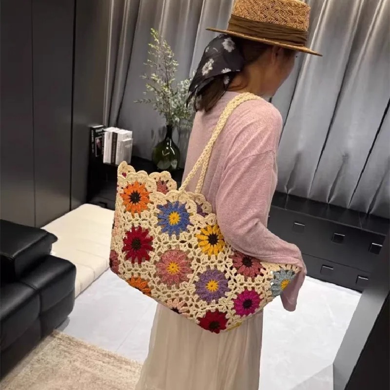 Vintage Flowers Handmade Knitt - Crochet Market Bag recension och pris
