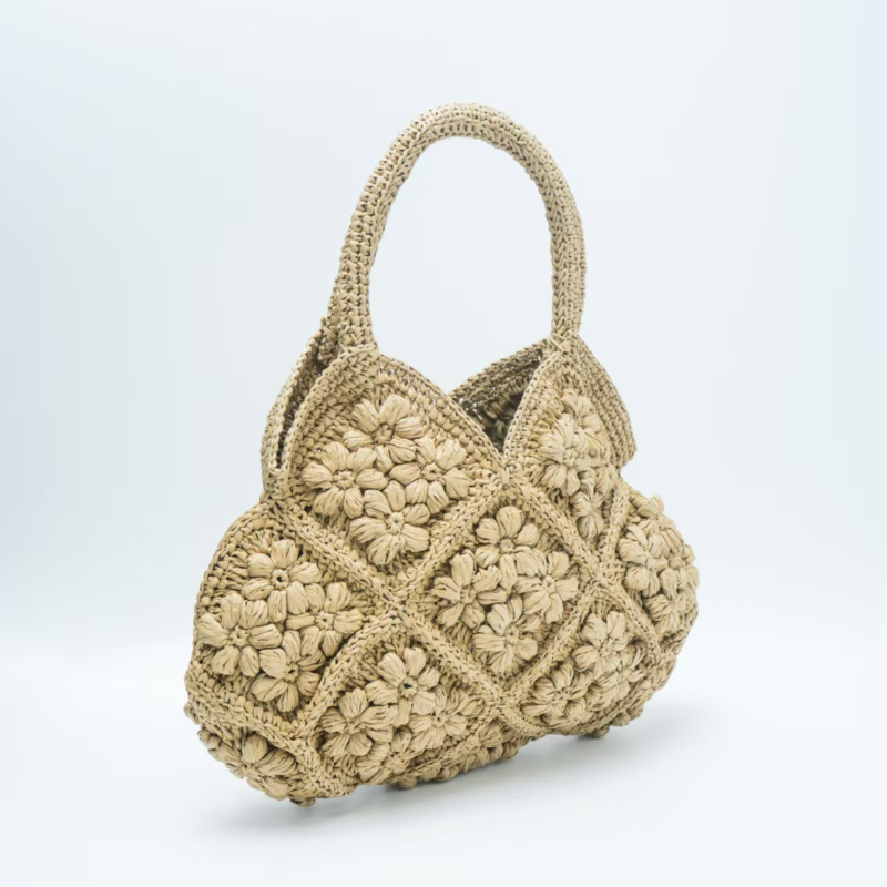 3D Floral Grass Straw Woven Ba - Crochet Market Bag recension och pris